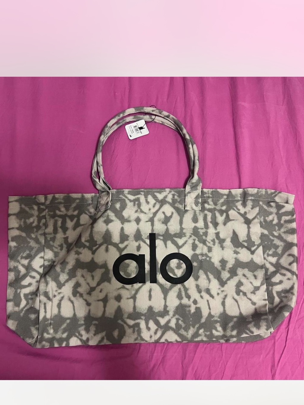 ALO Yoga Gray Tie-Dye Canvas Tote with Black Logo